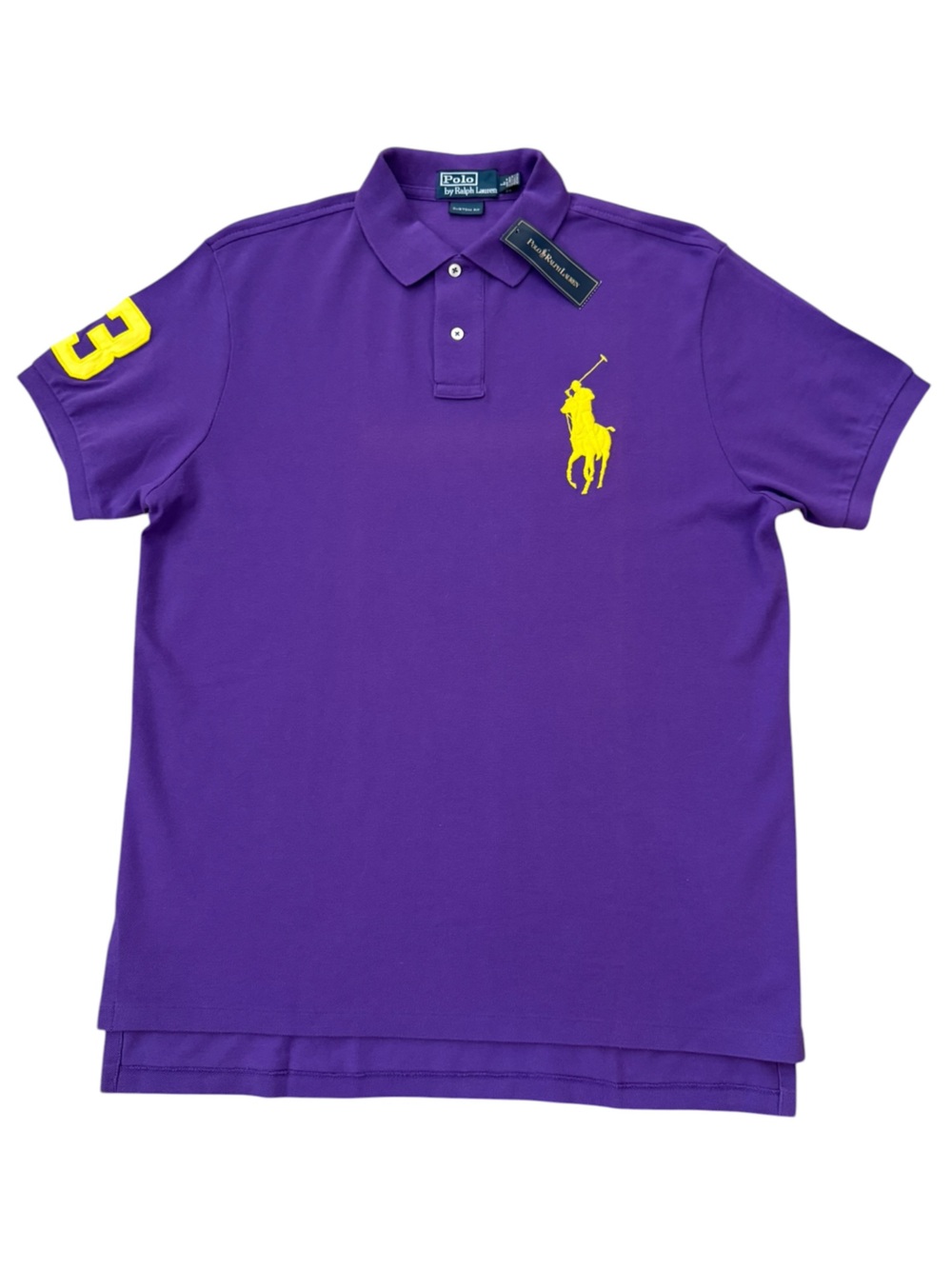 NWT Polo Ralph Lauren Big Pony Polo Purple Gold Custom Fit L Cotton Shirt LSU